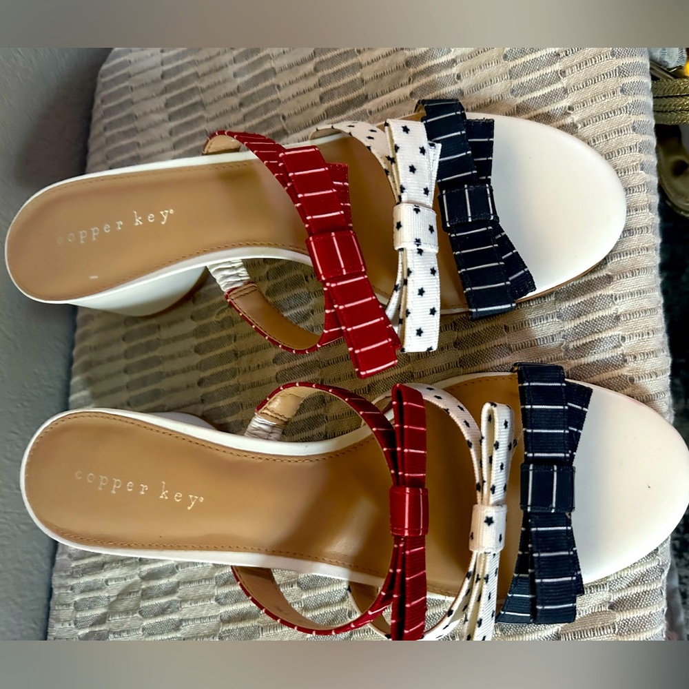 Cute, low heel shoe, patriotic theme, size 10